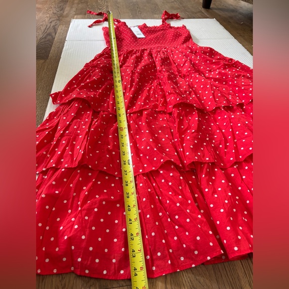 NWT Draper James Red white Polka Dot Seersucker Tiered Ruffle Sun Dress SZ M - Picture 8 of 8